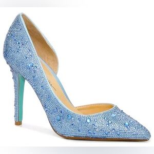 Betsey Johnson Shary Rhinestone Pointy Toe Heels 8.5 Light Blue Formal Evening